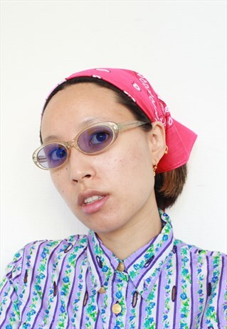 Y2K BLUE TINT OMBRE OVAL FRAME SUNGLASSES