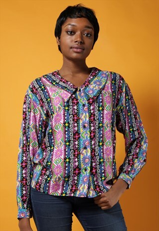 90S FUNKY PRINT WIDE COLLAR SHIRT