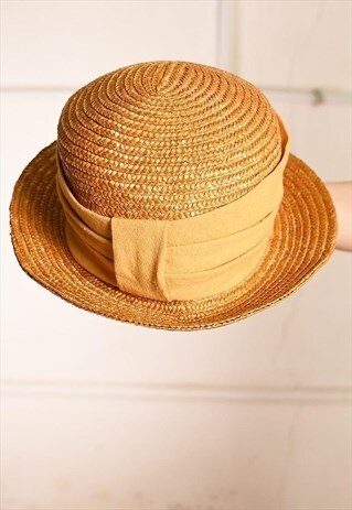 VINTAGE 70'S RETRO PARIS CHIC FEDORA STRAW HAT