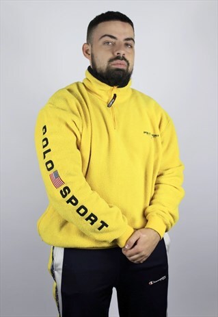 VINTAGE MENS POLO SPORT 1/2 ZIP FLEECE BIG LOGO 90S