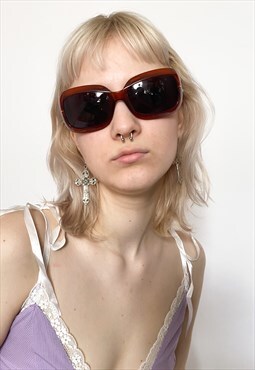 Vintage 90s iconic oversized sunglasses in dark red