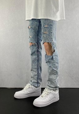 Skinny Levis Bleach Ripped Jeans Mens Light Blue (31 x 32)