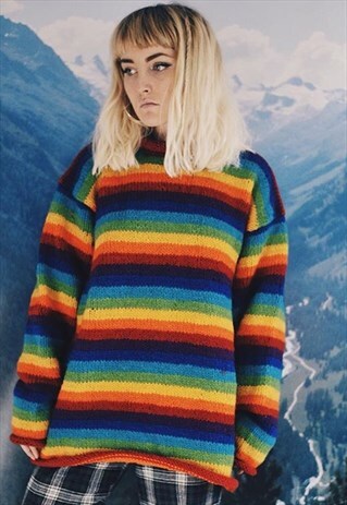 KNITTED RAINBOW STRIPE HIPPIE JUMPER