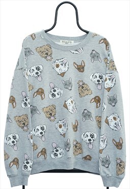 Retro Dogs Graphic Grey Sweatshirt Womens