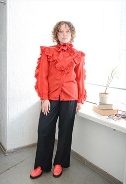 Vintage 70's Authentic Red Frill Blouse