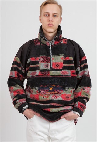 VINTAGE BLACK 1/4 ZIP PULLOVER SWEATSHIRT