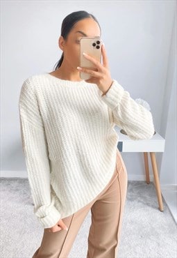 Cream Oversized Slouchy Jumper With Metallic Threads