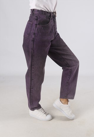 VINTAGE HIGH WAISTED DENIM JEANS WIDE TAPERED UK 10 (UBG)