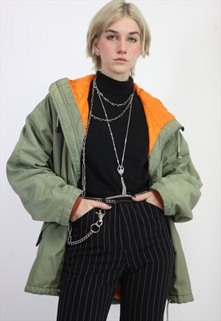 VINTAGE 90'S JACKPOT MILITARY PARKA JACKET IN KHAKI GREEN