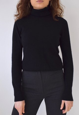 VINTAGE 90S CLASSIC CASHMERE POLO HIGH ROLL NECK JUMPER TOP
