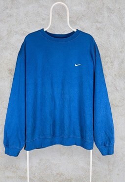Vintage Blue Nike Sweatshirt Embroidererd Swoosh 90s XL