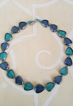 Blue vintage glass necklace/choker
