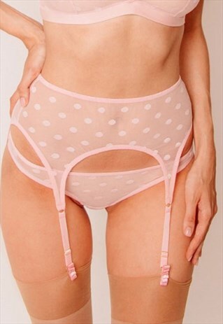 LOVEJILTY MESH DOT SET SUSPENDER GARTER BELT PINK