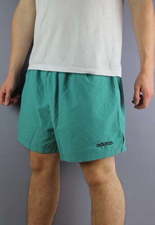 VINTAGE ADIDAS SHORTS IN GREEN WITH POCKETS, EMBROIDERED LOG