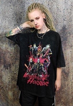 Horror t-shirt Y2K grunge tee retro film top acid black wash