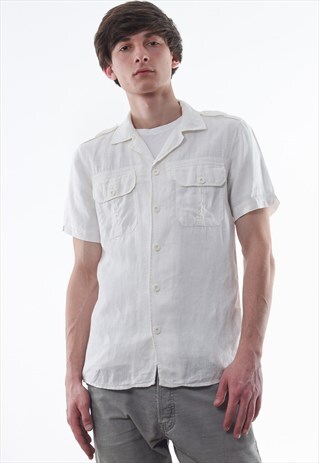 VINTAGE STONE ISLAND LINEN WHITE SHORT SLEEVE