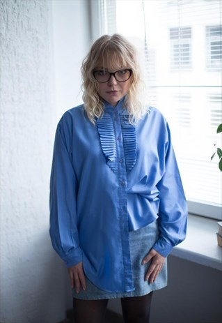 VINTAGE 80'S BLUE PLEATED FRONT SHIRT