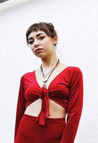 RED VELVET WRAP TOP