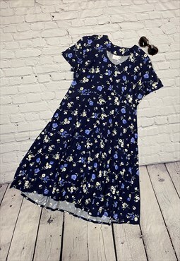 Dark Blue Floral Button Down Dress Size 16