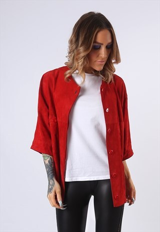 SUEDE LEATHER JACKET VINTAGE SHORT SLEEVED UK 16 (HPBW)