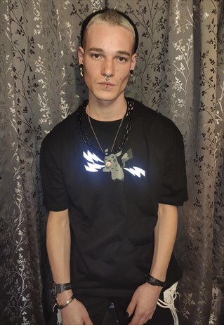 LOOSE BOXY REFLECTIVE POKEMON PIKACHU RAVE PARTY TEESHIRT
