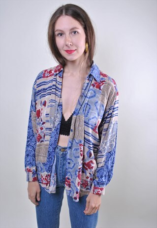 ABSTRACT PRINT WOMAN MULTICOLOR FLOWERS BLOUSE
