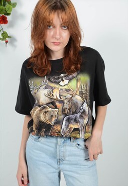 Vintage T-shirt Animal Graphic Print Blue Size L 