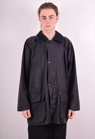 MENS VINTAGE WAXED COTTON JACKET XL BLACK 90S