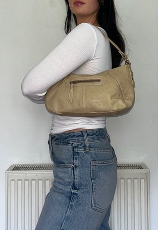 Beige Leather Y2K Vintage Mini Shoulder Bag