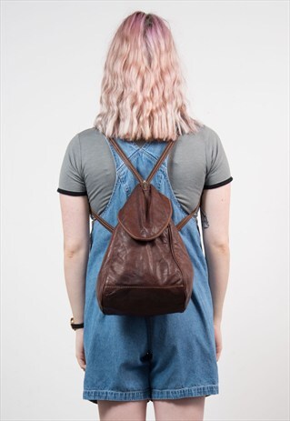 90'S DARK BROWN LEATHER RUCKSACK BACKPACK