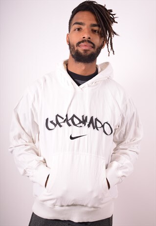 NIKE MENS VINTAGE CORDUROY HOODIE JUMPER MEDIUM WHITE 90S