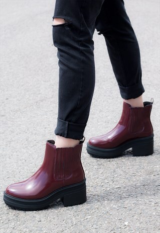 PLATFORM ANKLE BOOTS IN BURGUNDY LEATHER STYLE - FLORENCIA