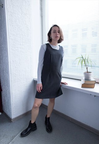 VINTAGE 90'S MINI BLACK PIN-STRIPE PINAFORE DRESS