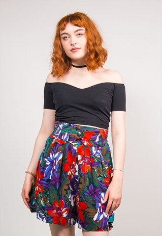 90'S VINTAGE MULTICOLOUR FLORAL SUMMER SHORTS CULOTTES