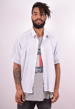 YVES SAINT LAURENT MENS VINTAGE SHIRT XXXL WHITE CHECK 90S