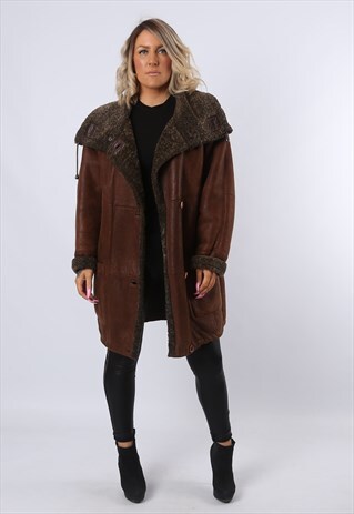 SHEEPSKIN SHEARLING SUEDE SHORT COAT UK 18 (C8DV)