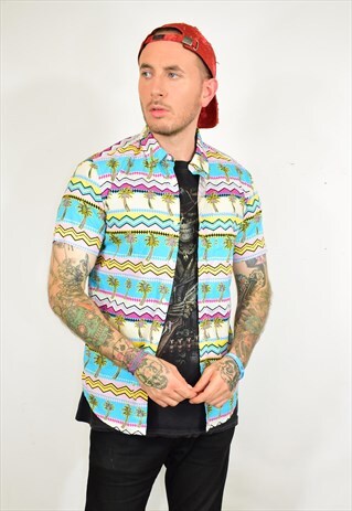 VINTAGE 90S BLUE PINK HAWAIIAN FESTIVAL SHIRT