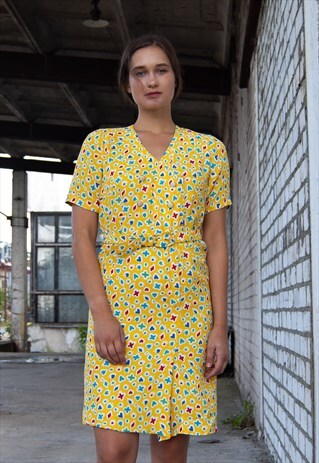 VINTAGE RETRO YELLOW MIDI DRESS