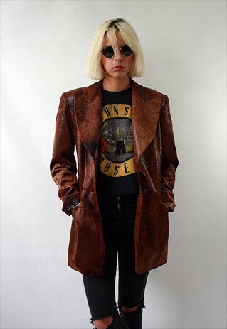 VINTAGE 90'S AMAZING OLDSCHOOL SHINY SNAKE BROWN LONG JACKET