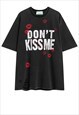 LIPS PRINT T-SHIRT KISS SLOGAN TEE GRUNGE LIPSTICK TOP WHITE