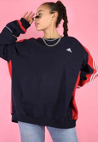 VINTAGE 90S ADIDAS JUMPER SWEATER BLACK RED SLEEVES