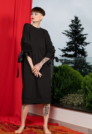 BLACK LOOSE DRESS,JUMPER DRESS,SWEATER DRESS,OVERSIZED DRESS