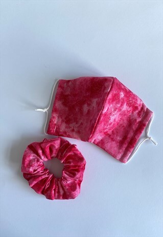 HANDMADE SPARKLY PINK FACE COVERING AND HAIR SCRUNCHIE