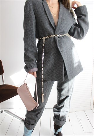 VINTAGE 80S GREY WOOL TWO POWER PIECE SUIT / CO ORD