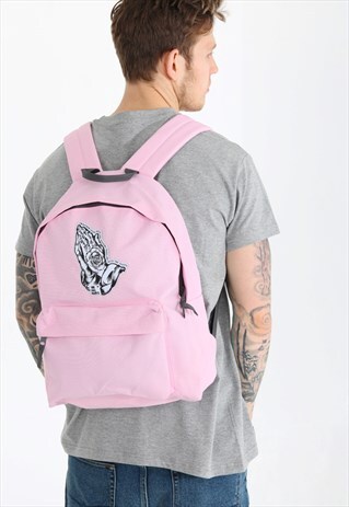 PINK BACKPACK WITH WOVEN PATCH