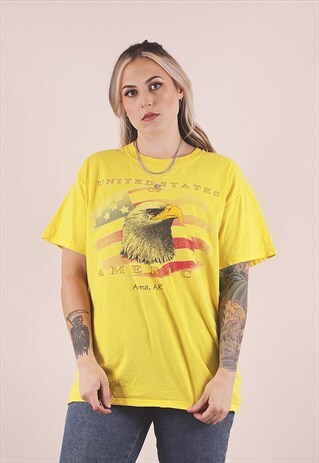 VINTAGE 90S USA YELLOW SOUVENIR EAGLE T-SHIRT /A7127