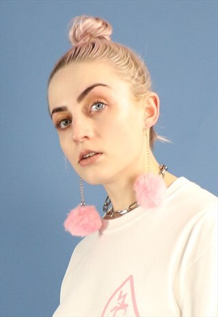 DREAMING FLUFFY POMPOM EARRINGS IN BABY PINK