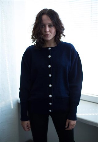 VINTAGE 80'S NAVY BLUE KNITTED JUMPER
