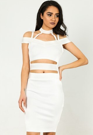 GLORA OFF THE SHOULDER CHOKER NECK BANDAGE DRESS