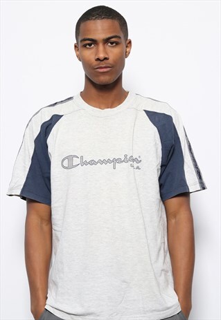 VINTAGE CHAMPION TAPE LOGO SPELL OUT T-SHIRT GREY